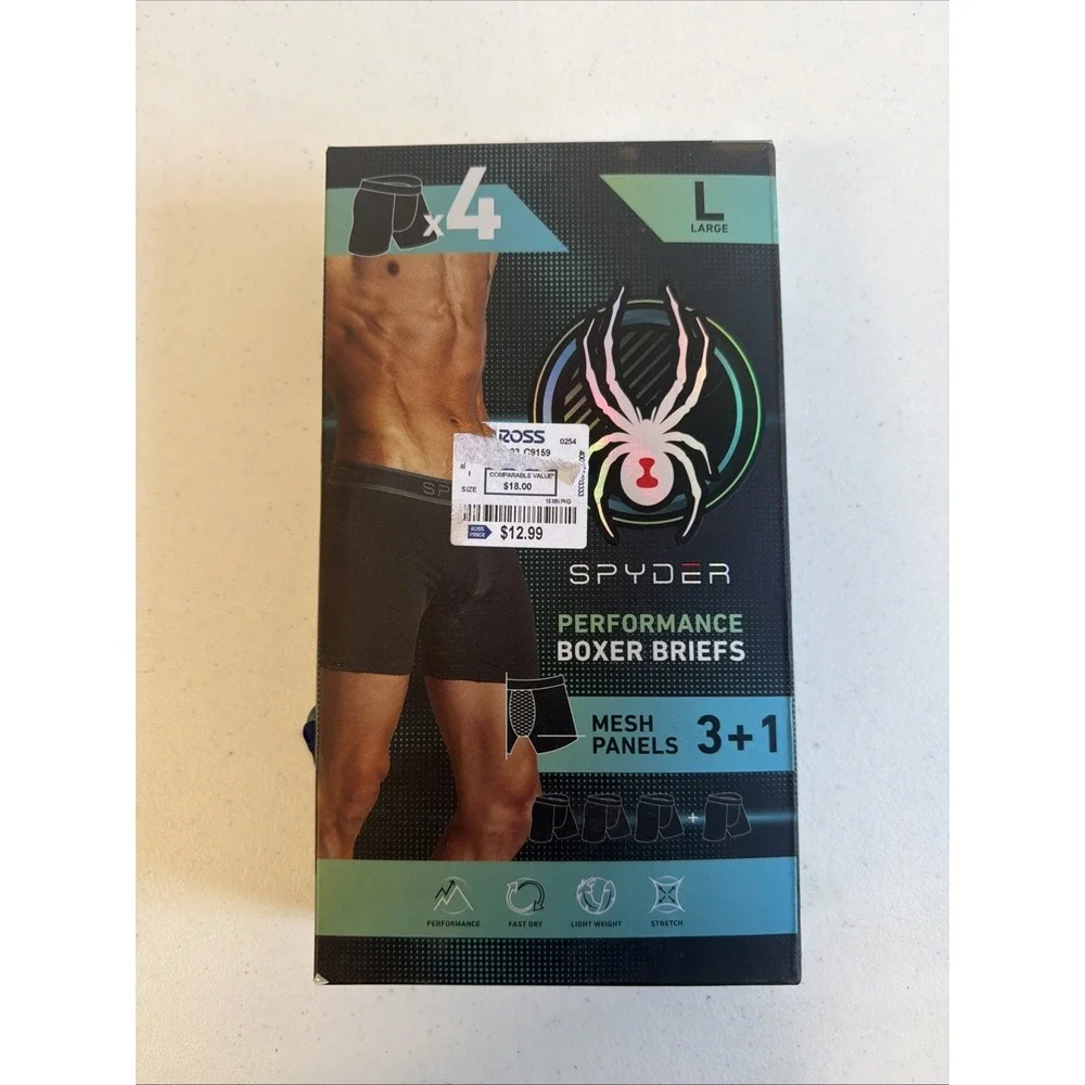 Spyder Men's 4-Pieces Performance Boxer Briefs Large